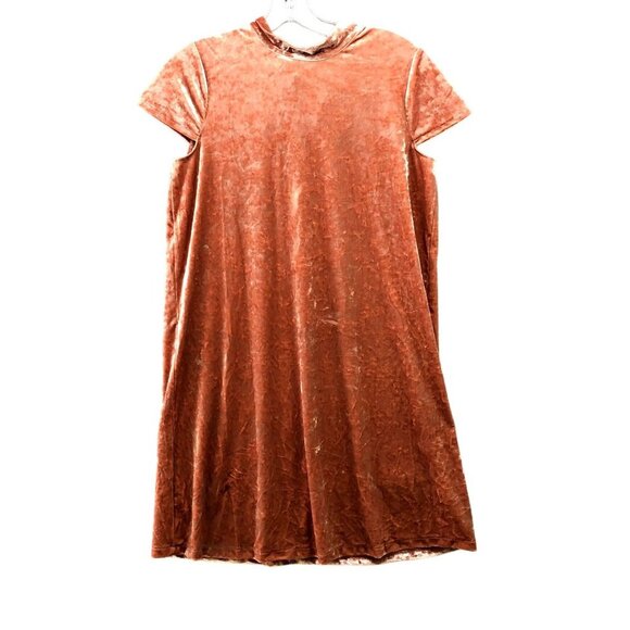 Madewell Crushed Velvet Mock Neck Dress Womens Small S Peach Cap Sleeve Mini - Picture 1 of 8
